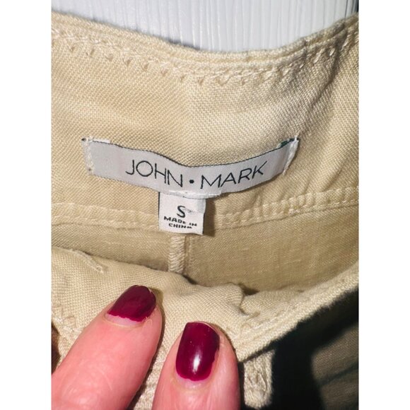 NWT John Mark Wide Leg Linen Crop Pants S Beige Linen Relaxed Fit Sustainable - Picture 4 of 10